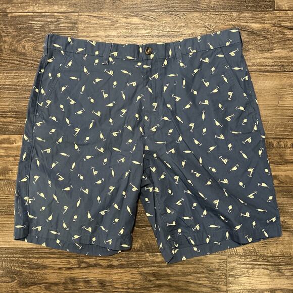 Eddie Bauer Fishing Lure Print Blue Shorts Men’s 38 Performance Golf Office - Picture 1 of 9